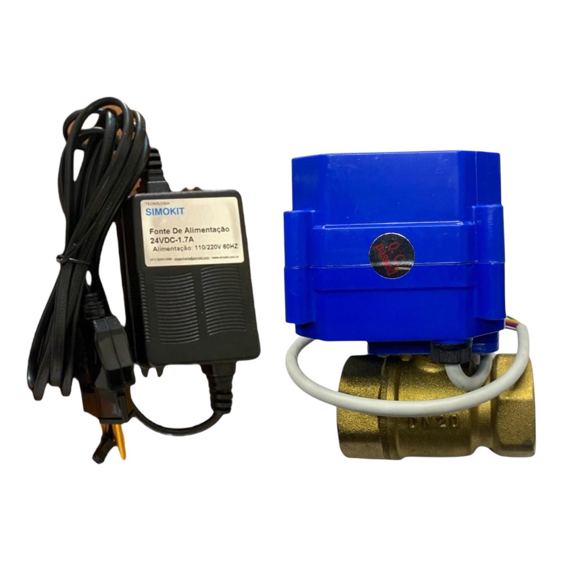 Válvula Esfera Reta Latão 3/4" 24v N Fechada + Fonte